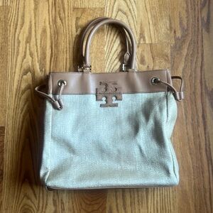 Tory Burch Stacked Logo Leather Trim Purse